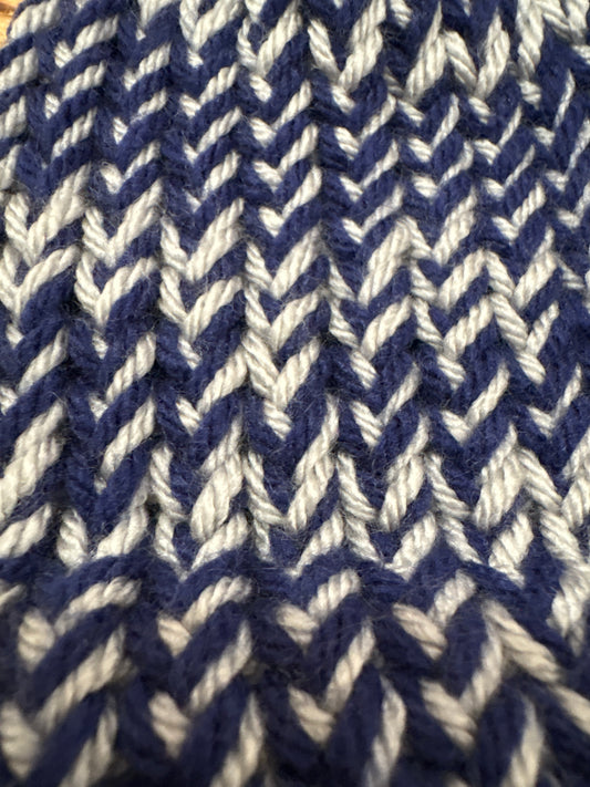 Blue and gray baby hat