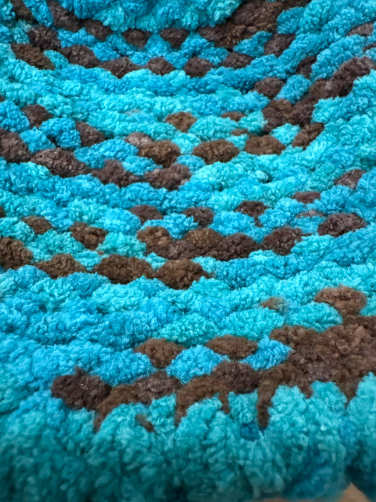 Blue and brown chenille Baby hat