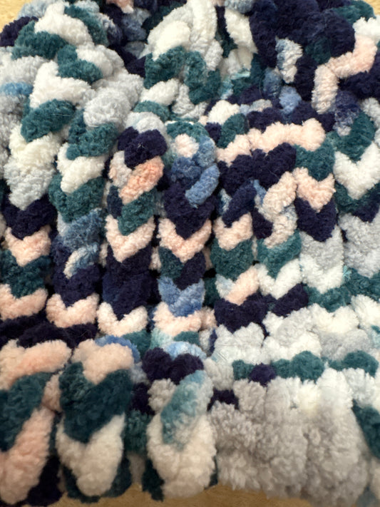 Green, white and blue Chenille baby hat