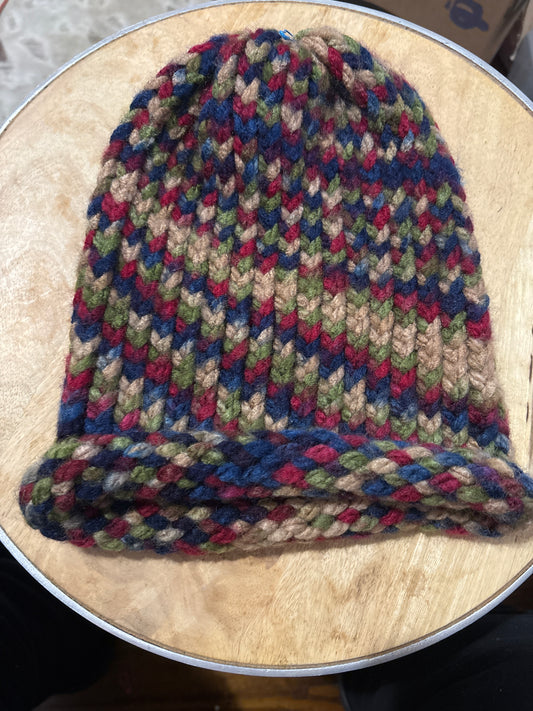 dark diagonal warm rolled brim hat