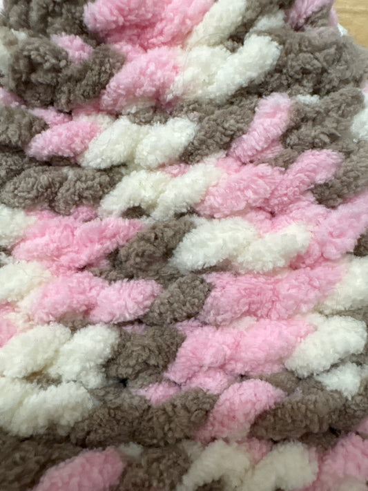 Pink, white and brown Chenille baby hat