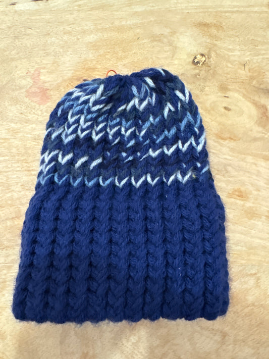 Blue brimmed multi baby hat