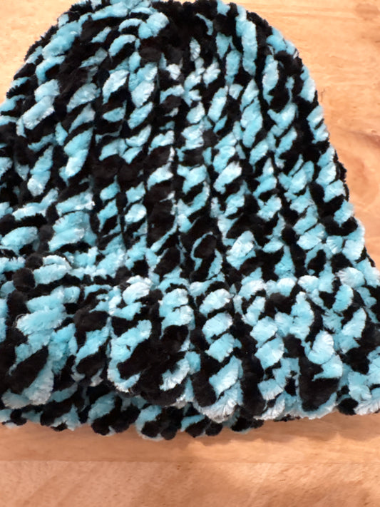 Black and blue Chenille baby hat
