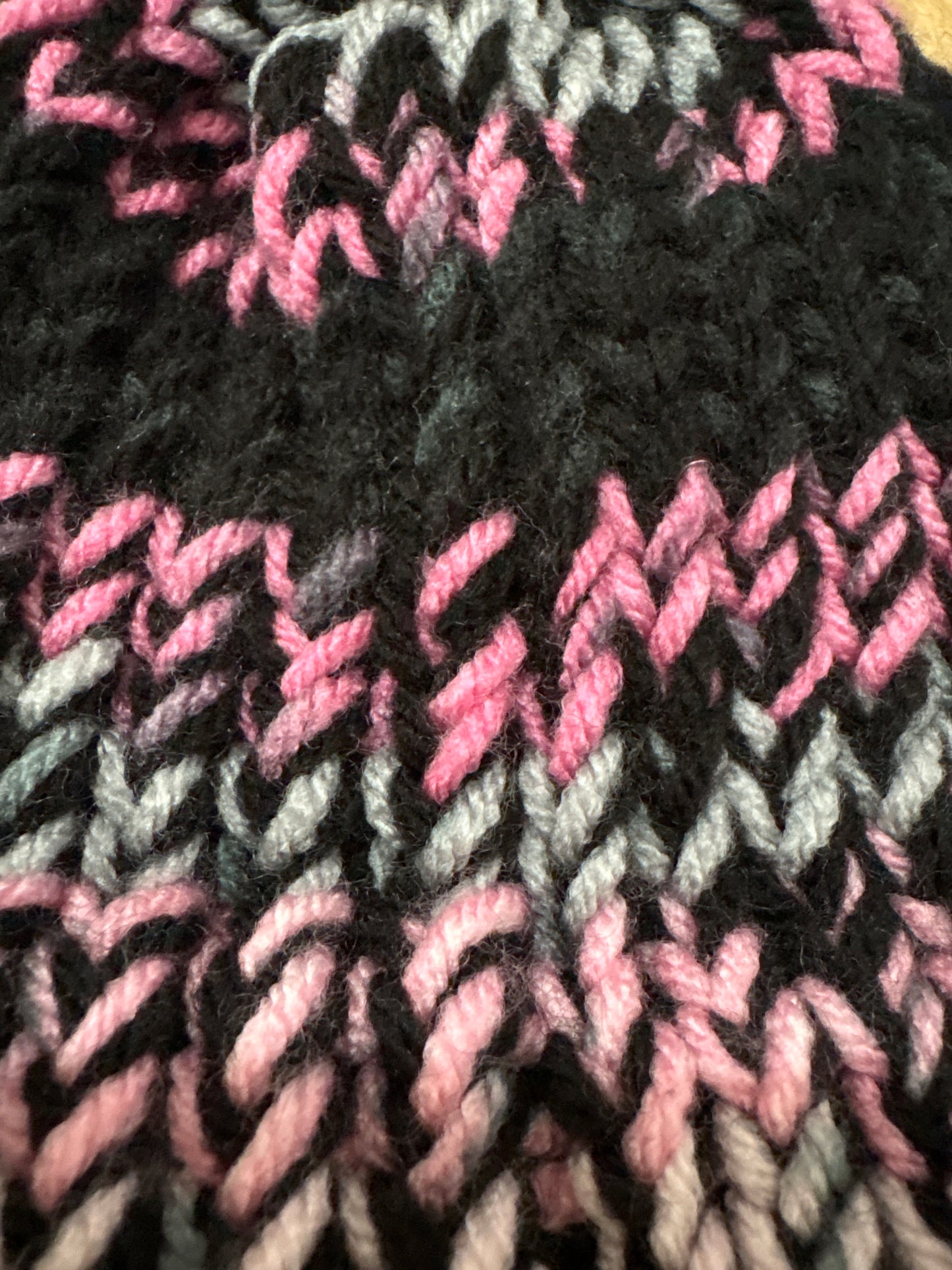Pink, gray and black bay hat