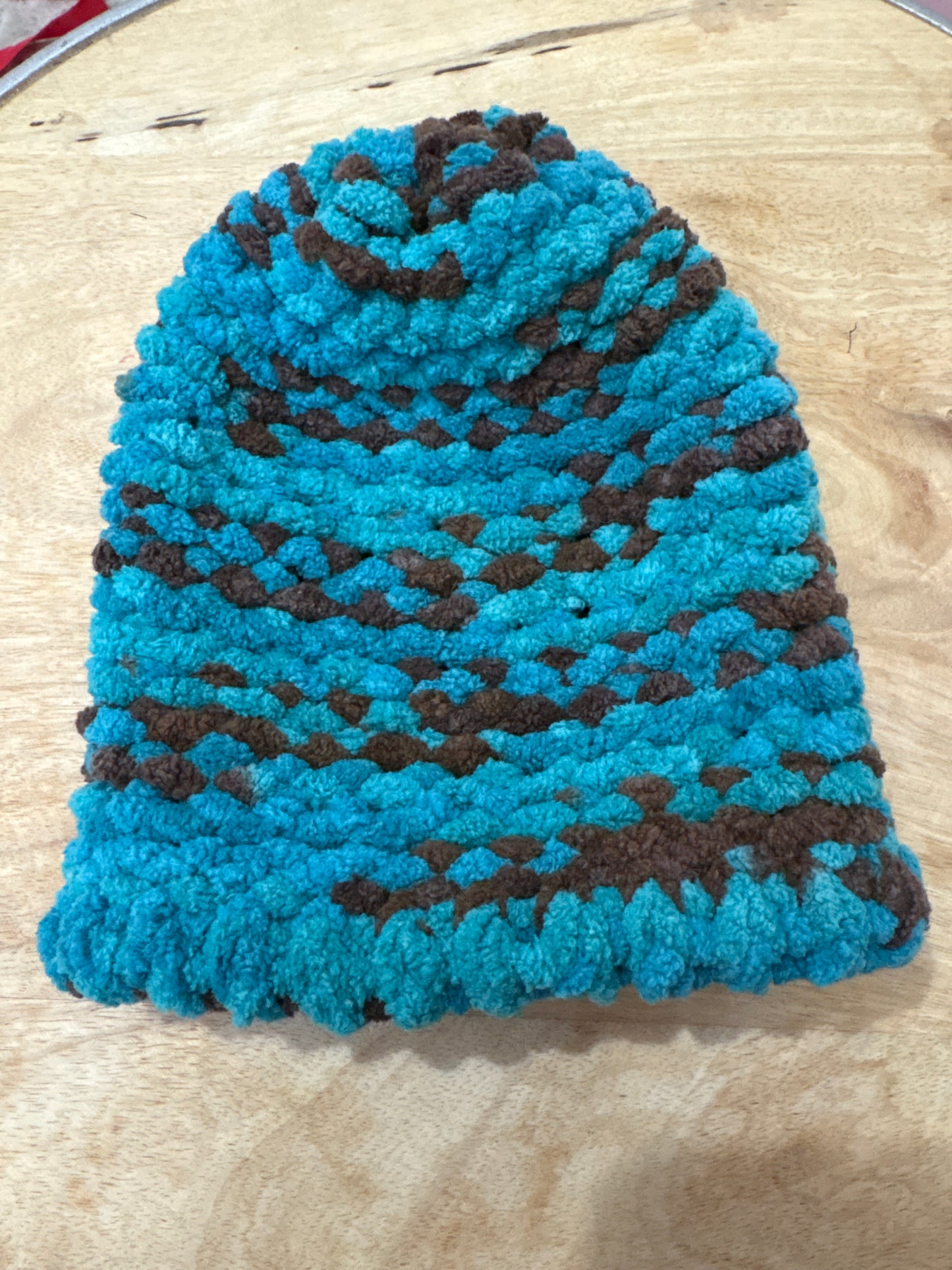 Blue and brown chenille Baby hat