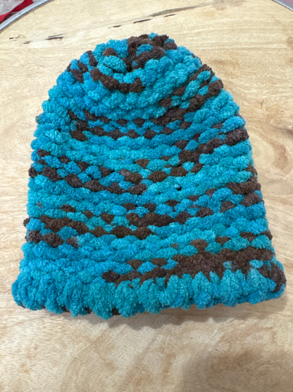 Blue and brown chenille Baby hat