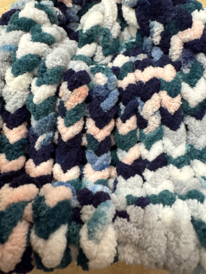 Green, white and blue Chenille baby hat