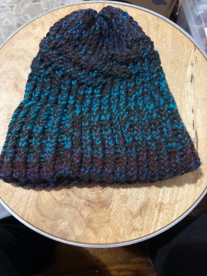 Dark royal blue and brown waved adult hat