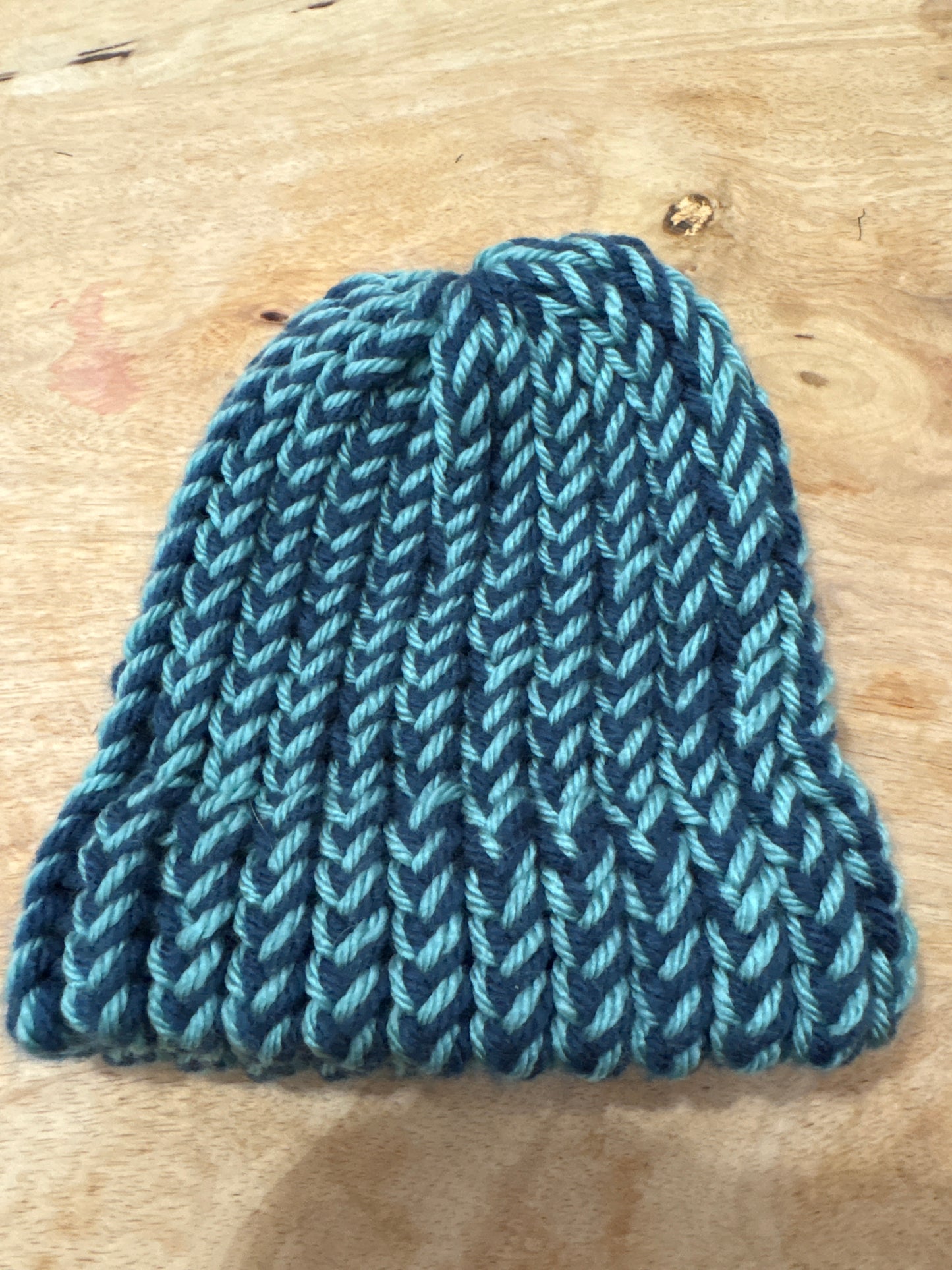 Blue and teal baby hat