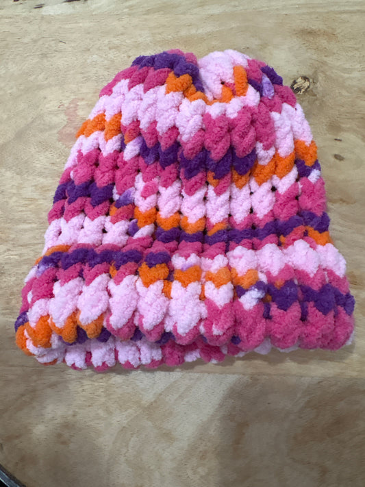 Pink, purple, and orange Chenille bay hat